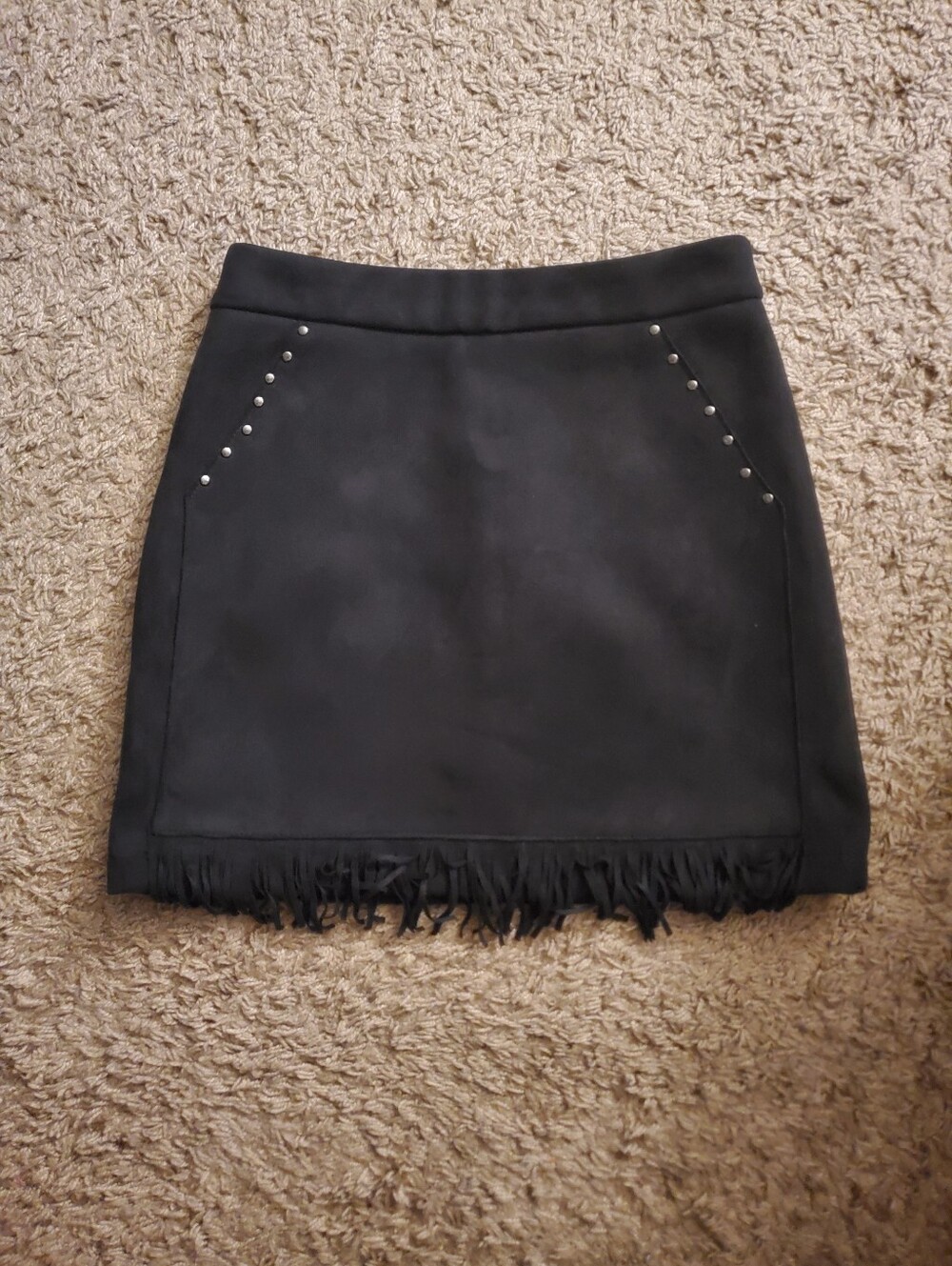 Black Fringe Mini Skirt with Stud Detail-size S